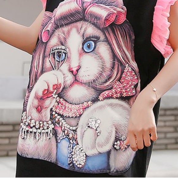 Rare  Cat Long Loose T-Shirt. - Picture 7 of 10